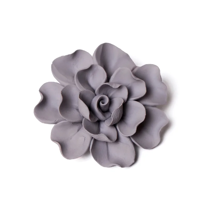 Custom-engraved wall plaques-Ceramic Flower Tabletop Art Matte Grey A