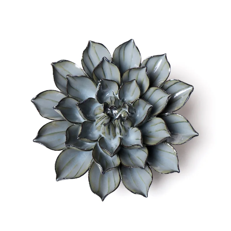 High-quality glass sculptures-Ceramic Flower Wall Art Flower Aqua Black 8