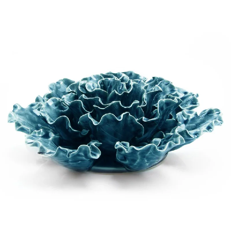 Chic metal wall art-Ceramic Flower Wall Art Lettuce Teal XL