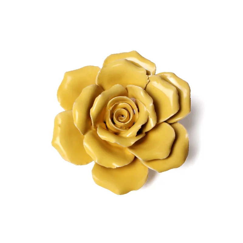 Compact table lamps for desks-Ceramic Flower Wall Art Rose Yellow 9