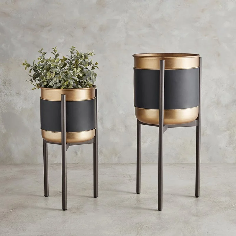 Compact wall shelves for small spaces-Gold/Black Plant Stand