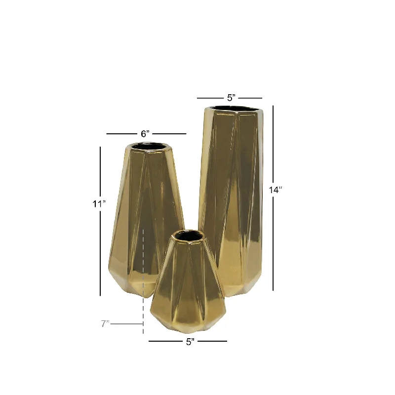 Designer ceiling lights with crystals-Gold, Silver or Gray Ceramic Geometric Vase (Set of 3) - S/3 7", 11", 15"H