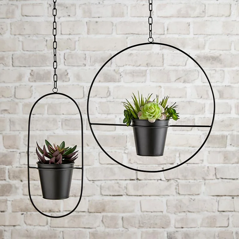 Reusable fabric wall hangings-Matte Black Oval Hanging Planter