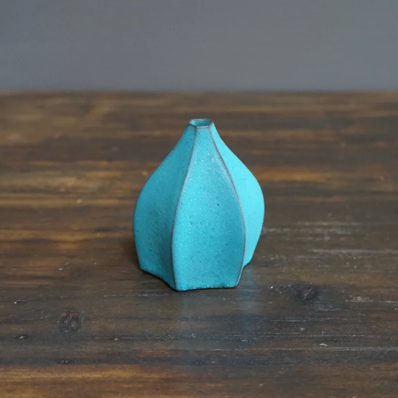 Affordable throw pillows for sofas-Six Sided Blue Mini Vase #KT84