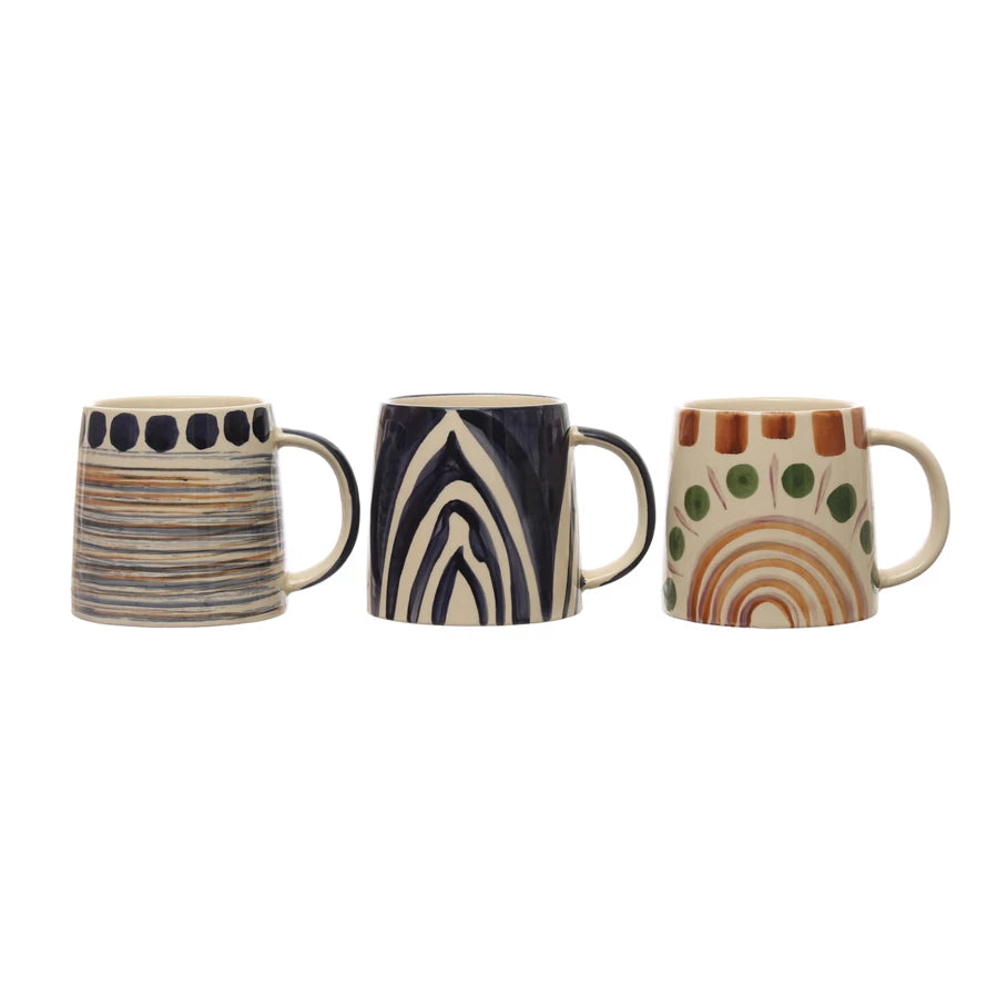 Durable camping cups with handles-Hand-Painted Stoneware Mugs