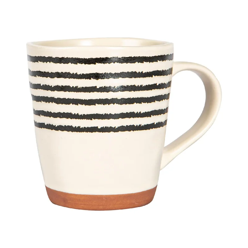 Vintage porcelain teacups for collectors-360ml Striped Rim Portuguese Stoneware Coffee Mug - By Nicola Spring - Cream