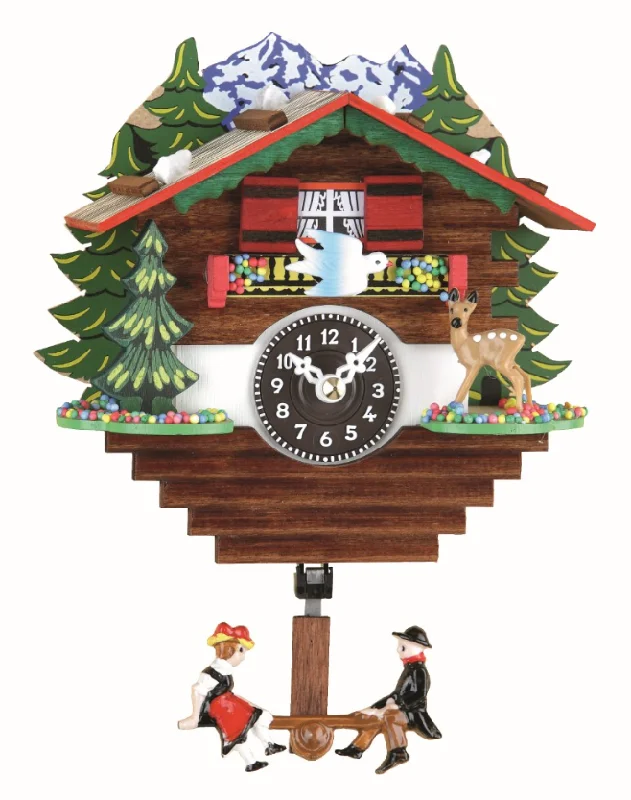 Heavy-duty wooden wall shelves-59SQ - Novelty Chalet with Deer & Tree (See-Saw Pendulum)