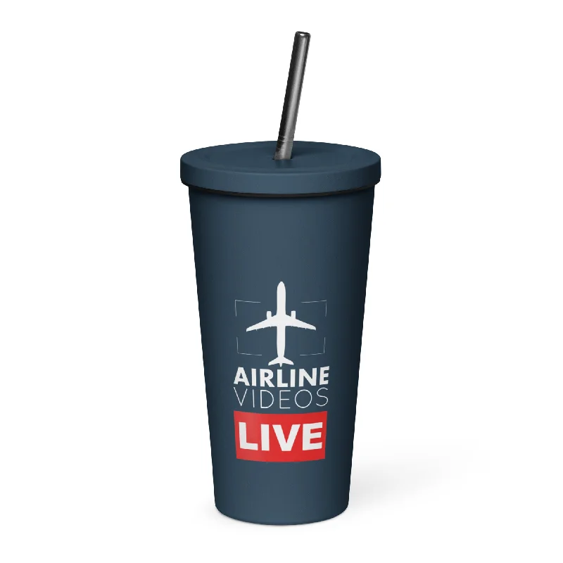 Stackable ceramic cups for storage-AIRLINE VIDEOS LIVE Insulated tumbler with a straw