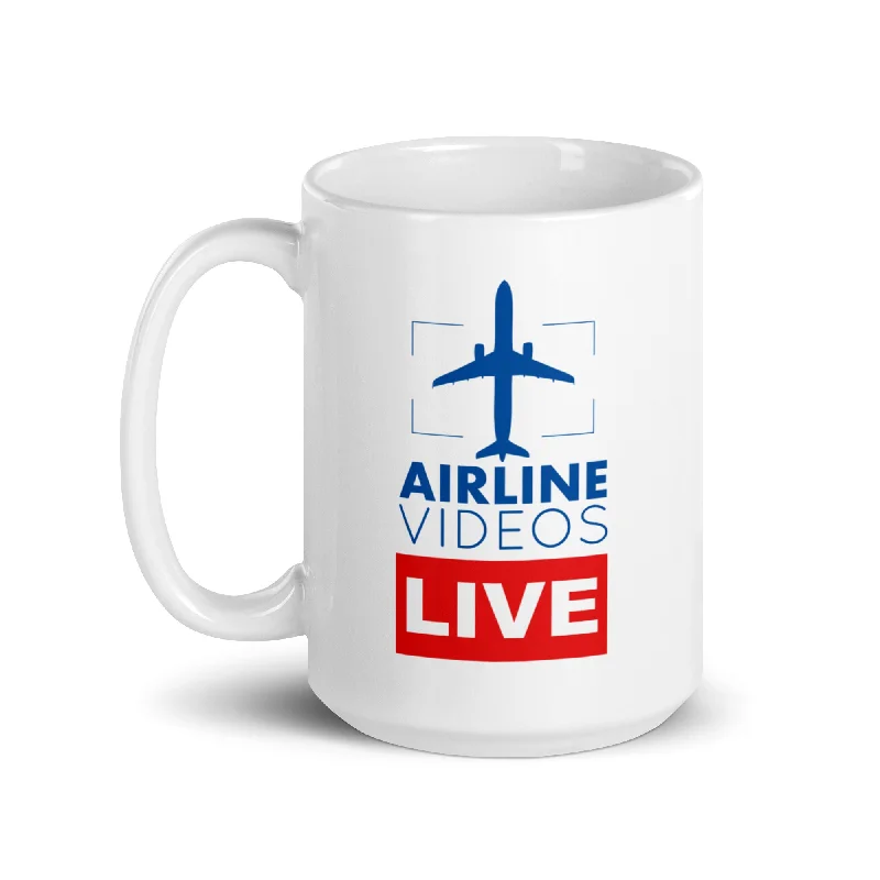 Chic stainless steel mugs with lids-AIRLINE VIDEOS LIVE White glossy mug