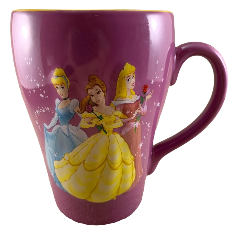 Chic stainless steel mugs with lids-Belle Cinderella Aurora Let The Enchantment Begin Embossed Mug Disney Monogram International