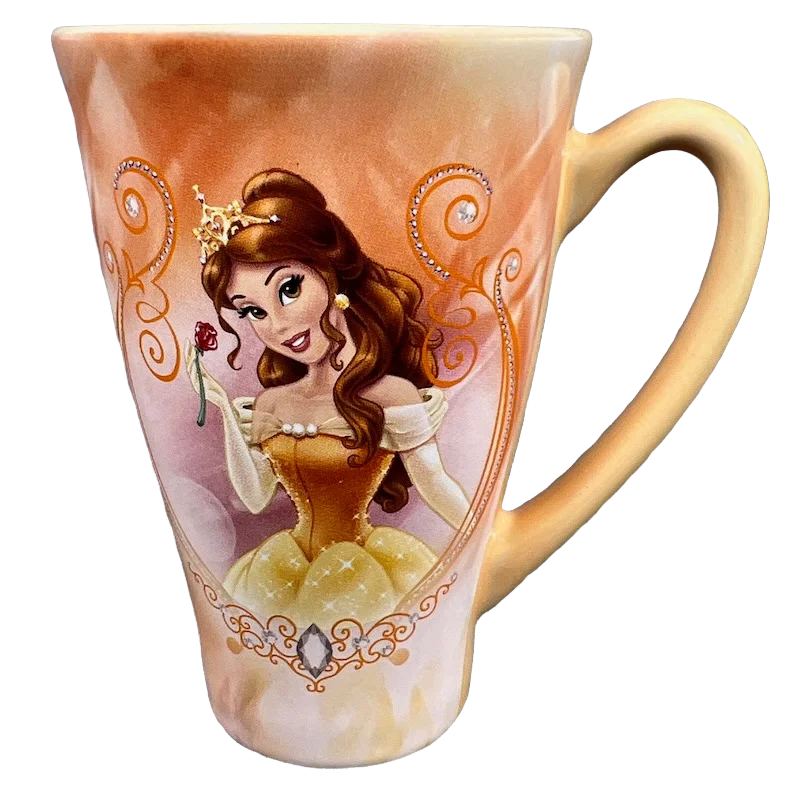 Trendy double-wall coffee mugs-Belle Holding A Rose Mug Disney Store