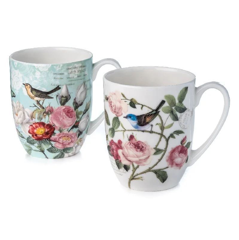 Lightweight travel mugs for hiking-Bird Garden Mug Pair