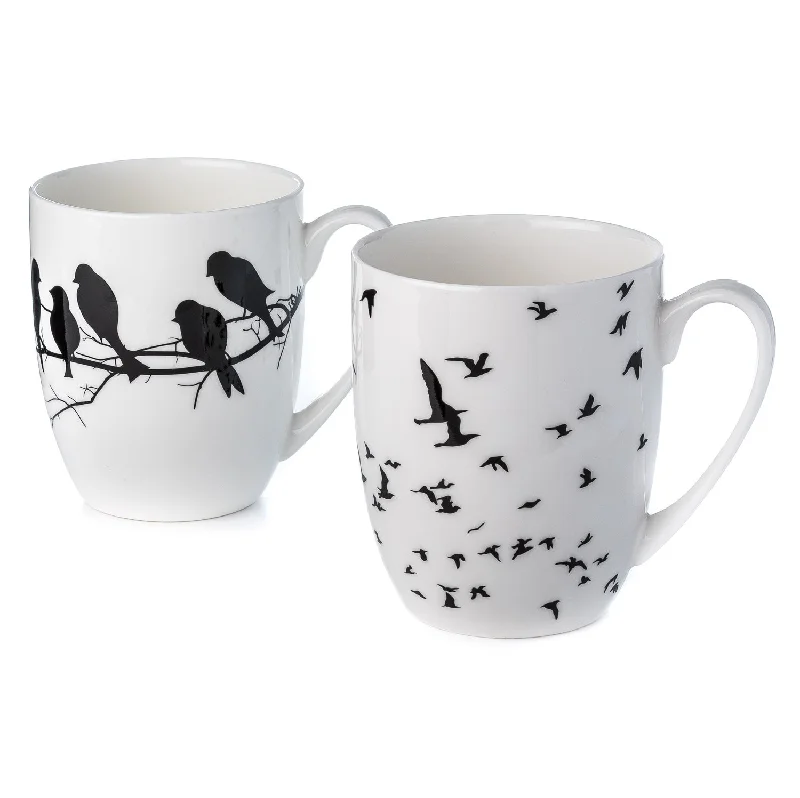 Affordable ceramic tumblers for home-Bird Silhouette Mug Pair