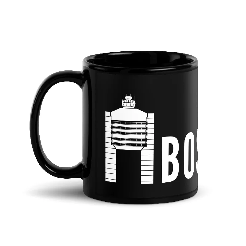 Compact glass mugs for espresso-BOS TOWER Black Glossy Mug