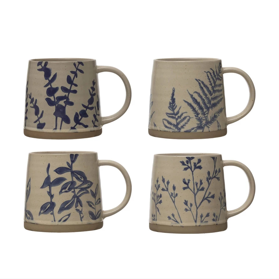 Trendy pastel tumblers for women-Botanical Stoneware Mugs