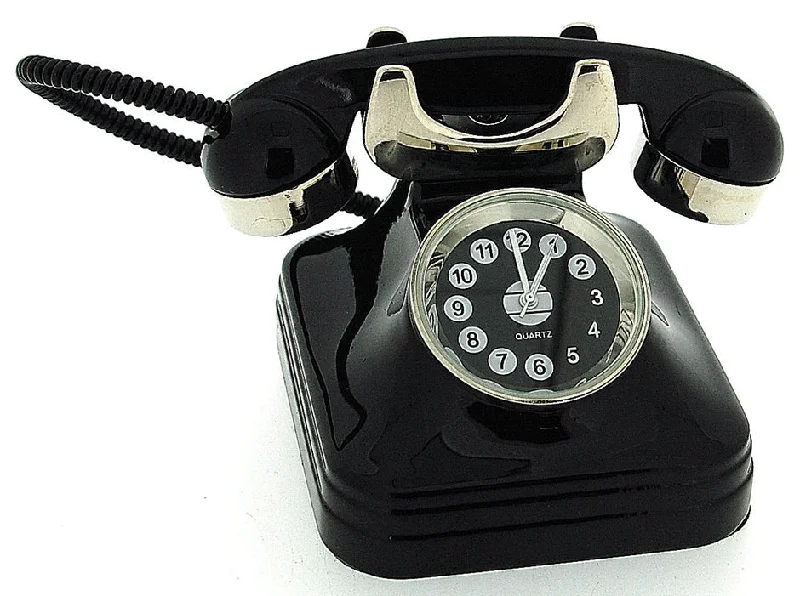 Classic white picture frames-C3185BK - Old Style Telephone Miniature Clock in Black