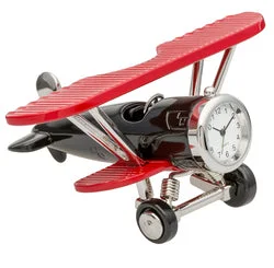 Small glass planters for succulents-C3569RD/BK - Red & Black Miniature Airplane Clock