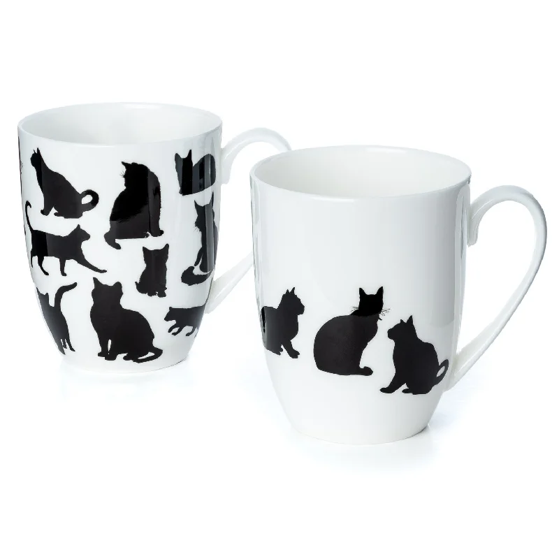 Small porcelain mugs for tea-Cat Silhouette Mug Pair | NEW FOR 2024