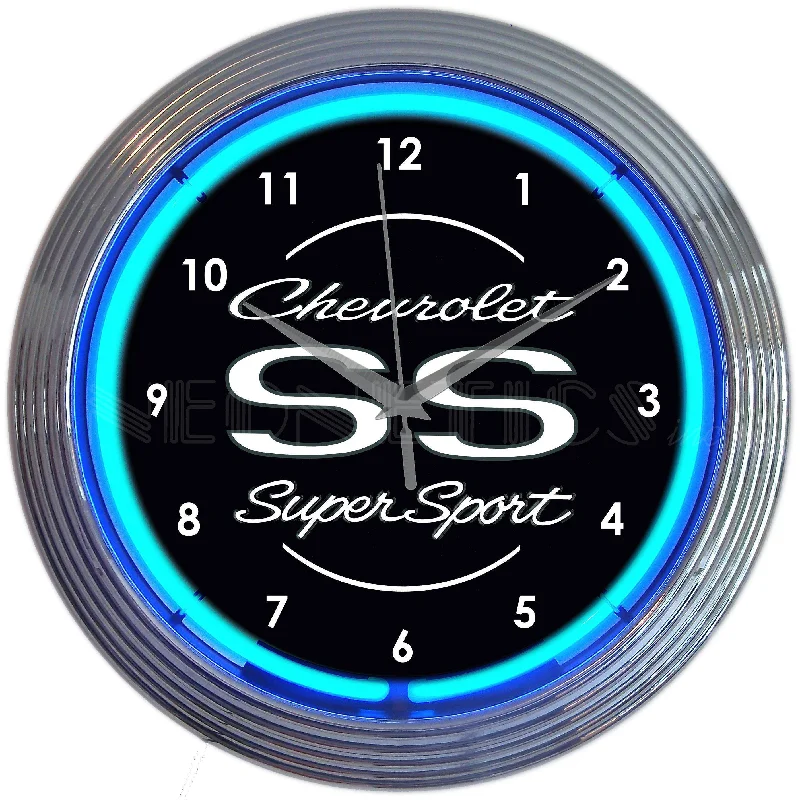 Elegant velvet pillows for sofas-Chevrolet SS Super Sport Blue Neon Clock