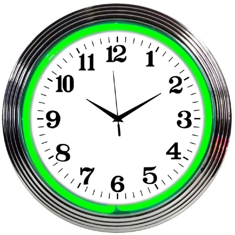 Reusable fabric wall hangings-Chrome Green Standard Neon Clock