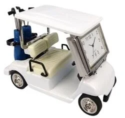 Small glass planters for succulents-C3570WH - White Golf Cart Mini Clock