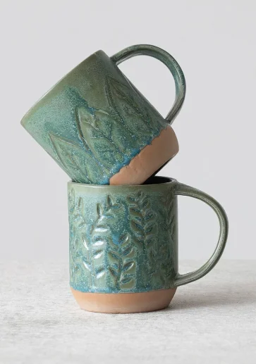 Small ceramic cups for espresso-Debossed Stoneware Mug