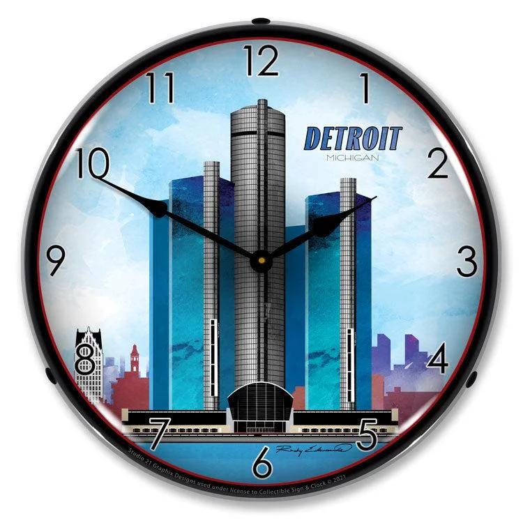 Designer ceramic planters with stands-Detroit Skyline LED Clock