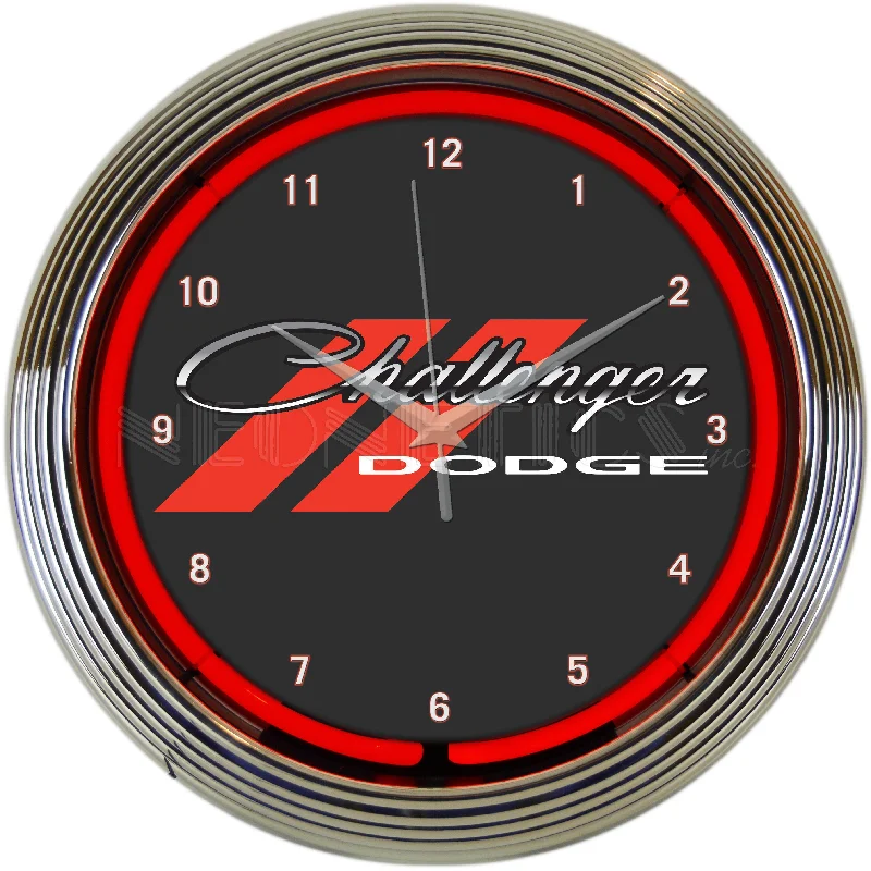 Designer wall art for living rooms-Dodge Challenger Red Neon Clock