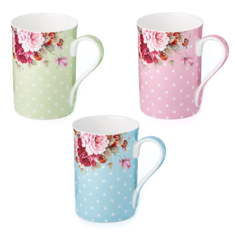 Durable camping cups with handles-Dots & Roses 3 Mug Bundle