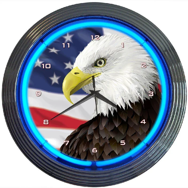 Soft-touch velvet curtains-Eagle with American Flag Neon Clock