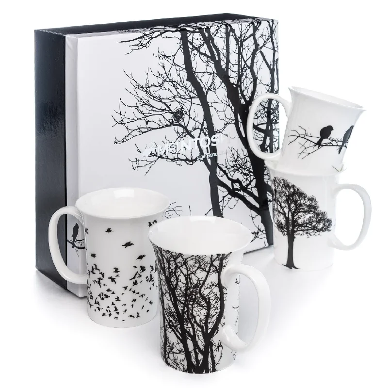 Custom-printed ceramic mugs for gifts-Eternal Silhouette set of 4 Mugs