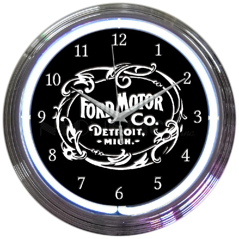 Designer decor with bold patterns-Ford Motor Company 1903 Heritage Emblem Neon Clock