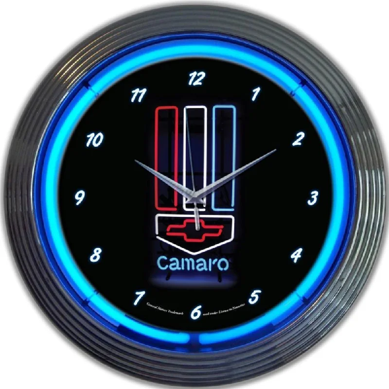 Soft fabric wall panels-GM Camaro Red, White and Blue Neon Clock