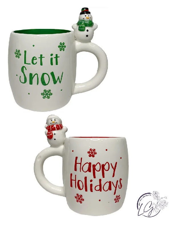 Boho-style ceramic cups for tea-Holiday Mint Snow Star Mug