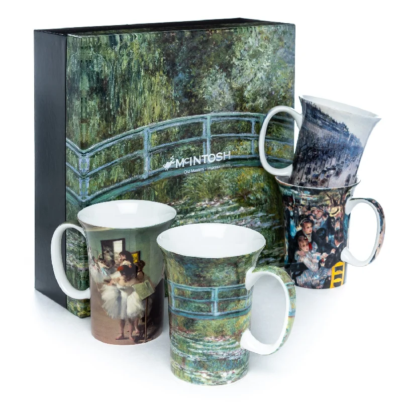 Small porcelain mugs for tea-Impressionists set of 4 Mugs