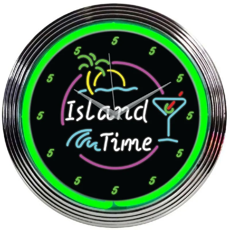 Chic woven wall baskets-Island Time Neon Clock