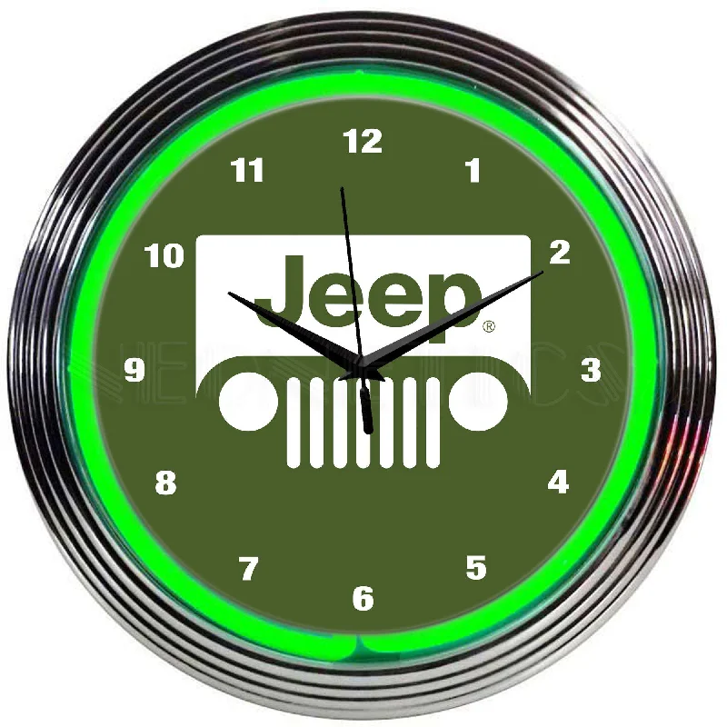 Casual fabric curtains for kids-Jeep Green Neon Clock