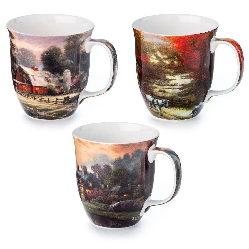 Chic ceramic tumblers with designs-Kinkade 'Country Home' 3 Mug Bundle