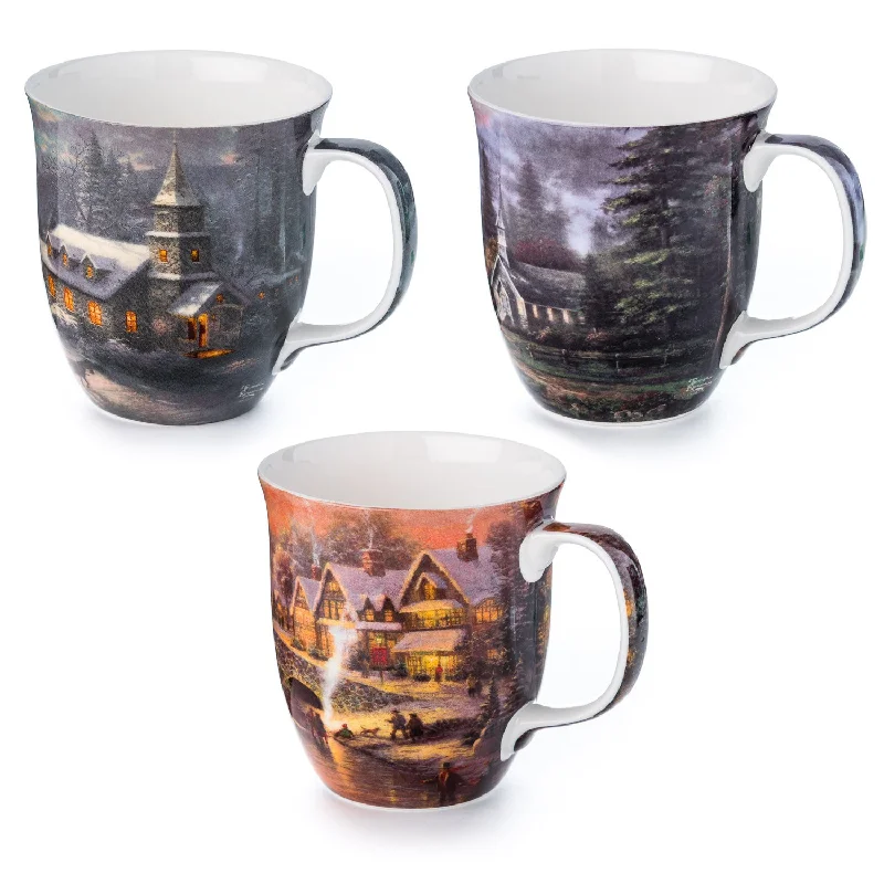 Mini espresso cups for home-Kinkade 'Winter's Eve' 3 Mug Bundle