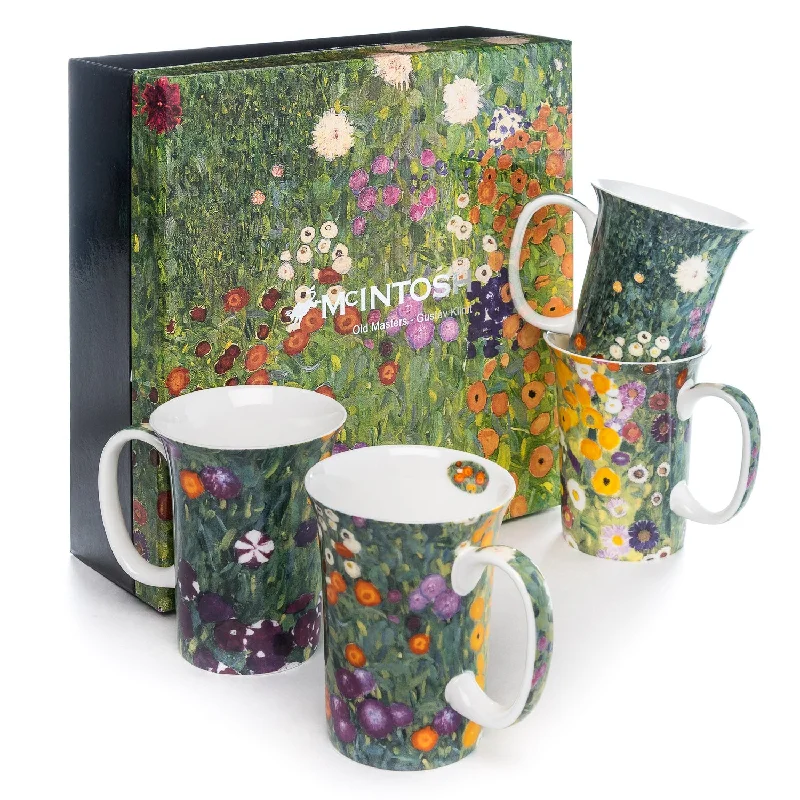 Designer porcelain cups with patterns-Klimt Flower Garden set of 4 Mugs