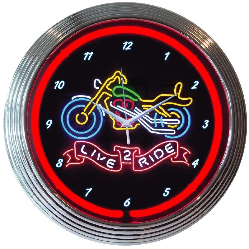 Affordable throw cushions for chairs-Live 2 Ride Motorcycle Neon Clock