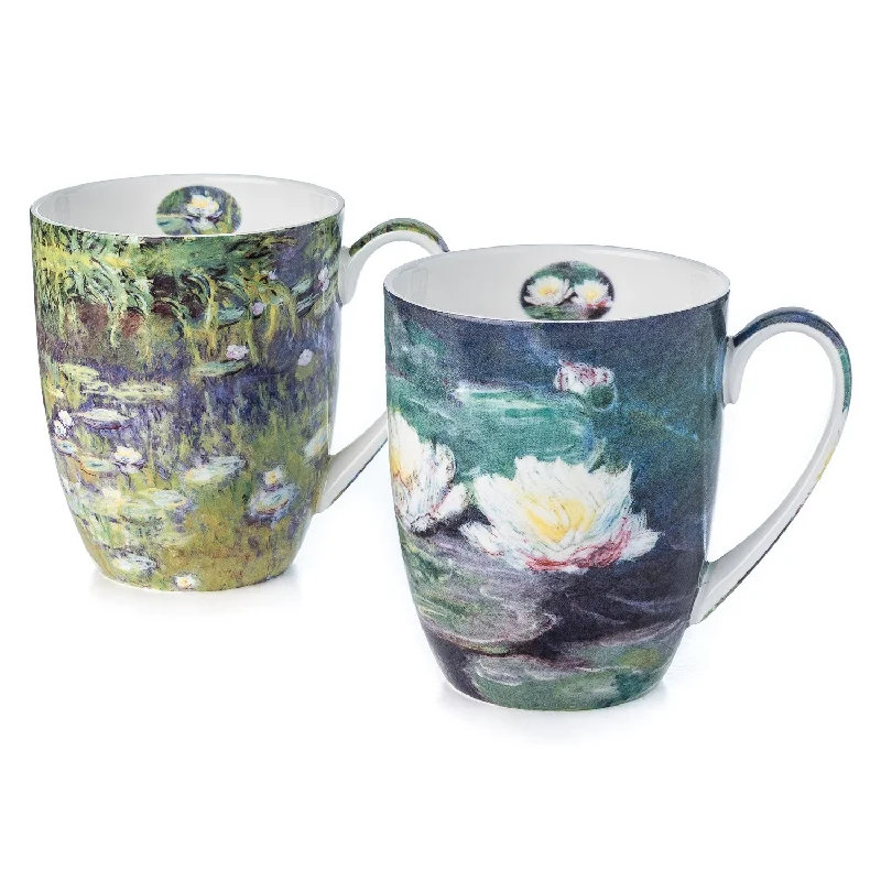 High-end crystal tumblers for cocktails-Monet Water Lilies Mug Pair