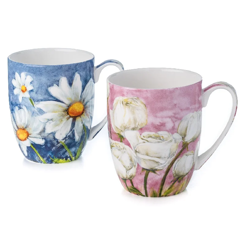 Multi-use tumblers for outdoor events-Morning Flowers Mug Pair