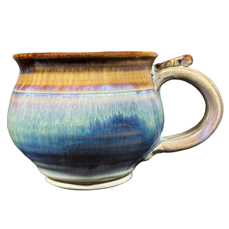 Eco-friendly bamboo cups for travel-Multicolor Ridged Handle With Thumb Rest Pottery Mug