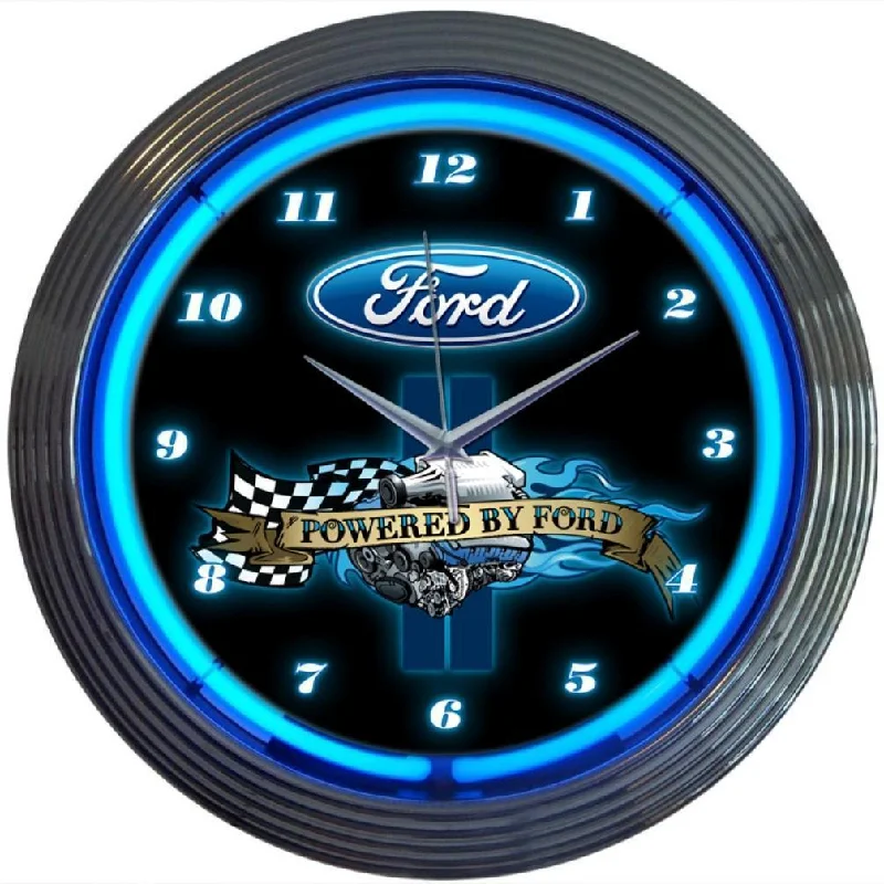 Reusable fabric wall tapestries-Powered by Ford Neon Clock