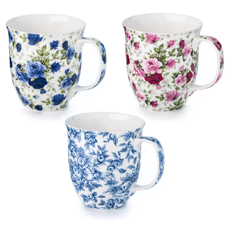 Mini travel cups for hot drinks-Roses Chintz 3 Mug Bundle