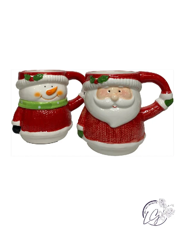 Casual glass tumblers for daily use-Red Sweater Santa & Snowman Mug