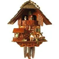 Mini wall art for bathrooms-Rombach & Haas (Romba) Model 1389 PROSIT! BEER DRINKER 1-DAY Black Forest Cuckoo Clock with Music Box and Animated Figures, Chalet Style