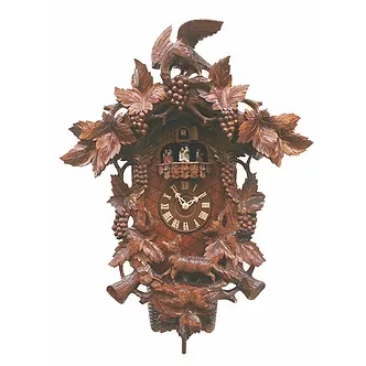 High-quality glass sculptures-Rombach & Haas - Fox, Raven and Grapes Cuckoo Clock 4554  - Made in Germany