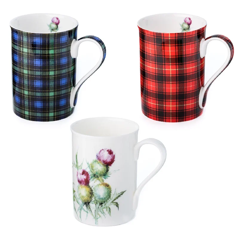 Custom-printed ceramic mugs for gifts-Scotland Thistle Collection 3 Mug Bundle